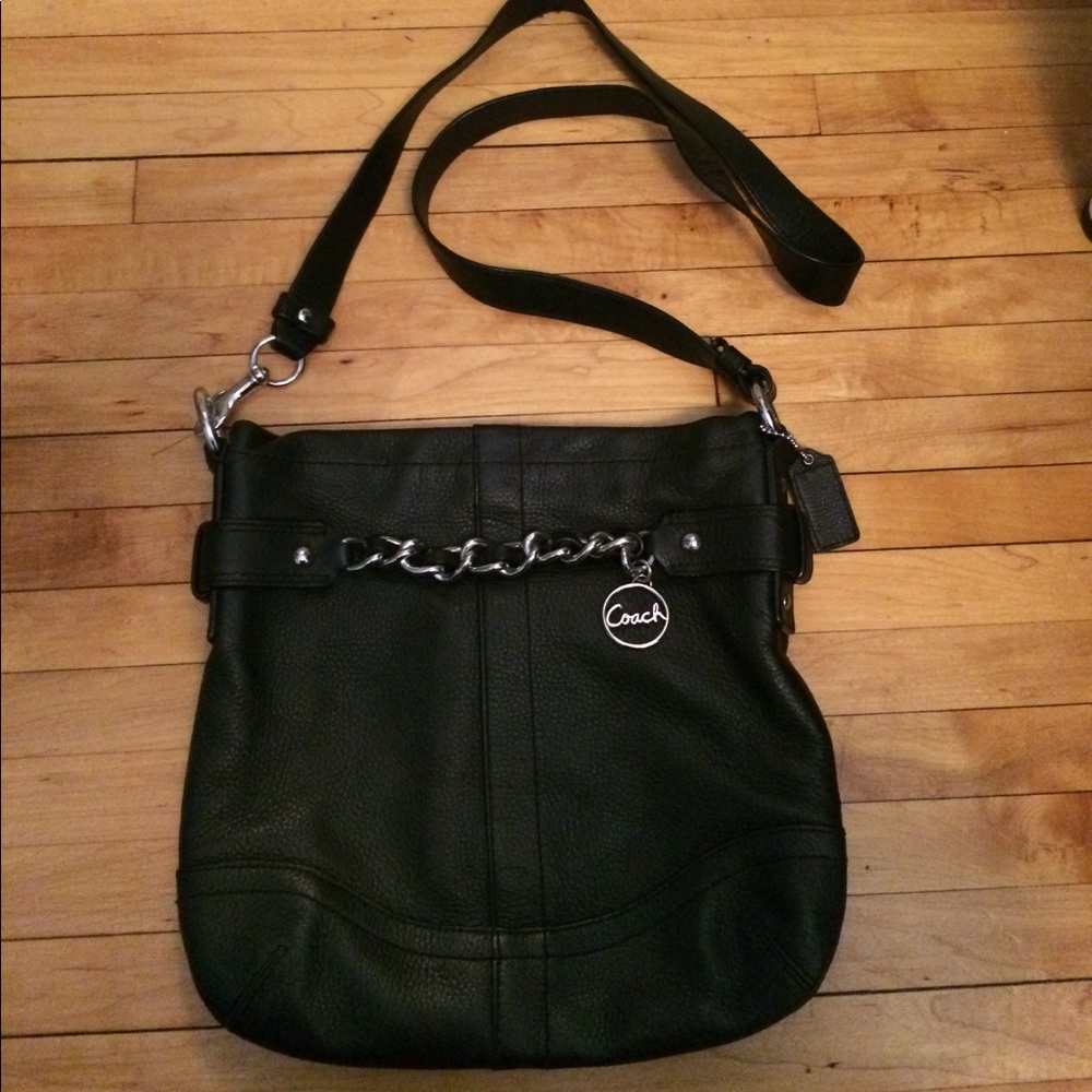 Coach black leather crossbody purse